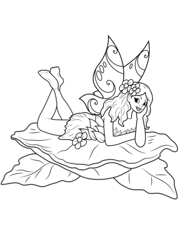 Fairy On Leaf Coloring Page